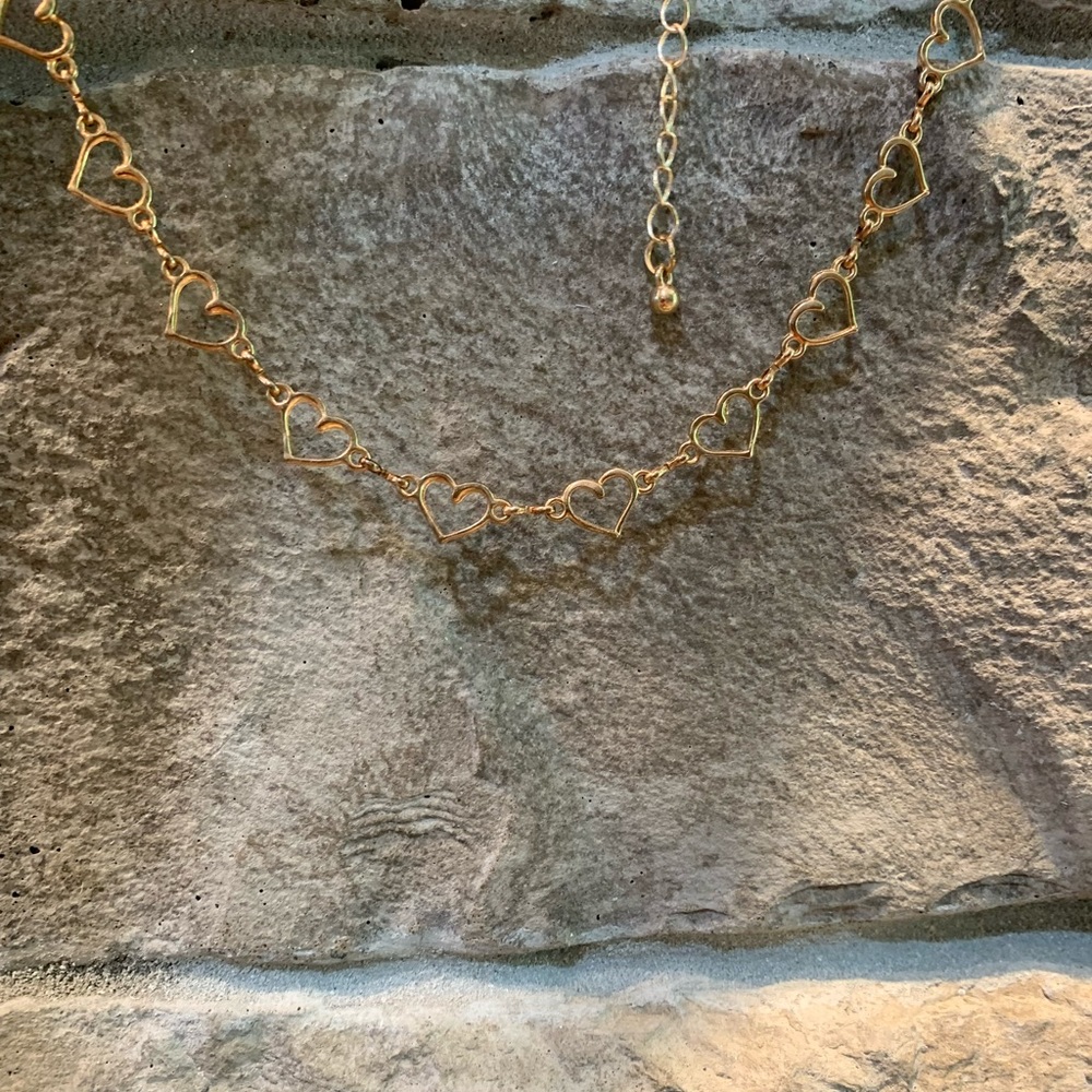 14.5"-17" Adjustable Golden Heart Link Necklace